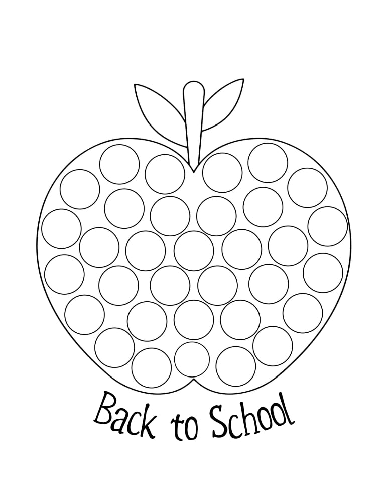 apple school dot marker printable, teacher appreciation theme do-a-dot, autumn fruit art sheet, PDF, instant download