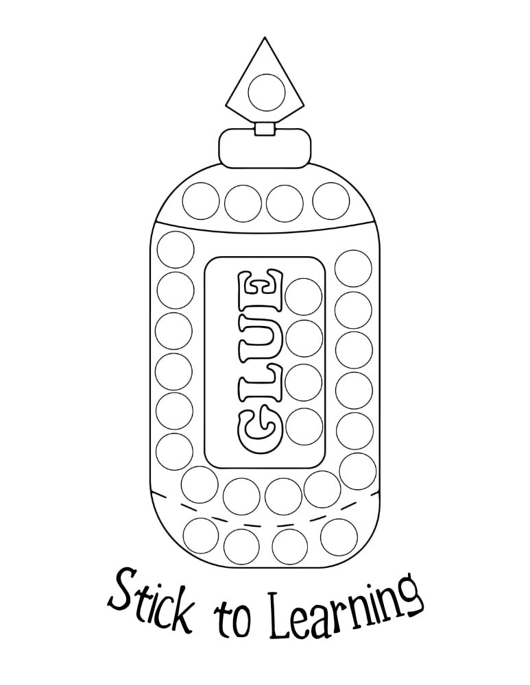 glue bottle school dot marker printable, school supplies theme dot art, kindergarten craft page, PDF, instant download