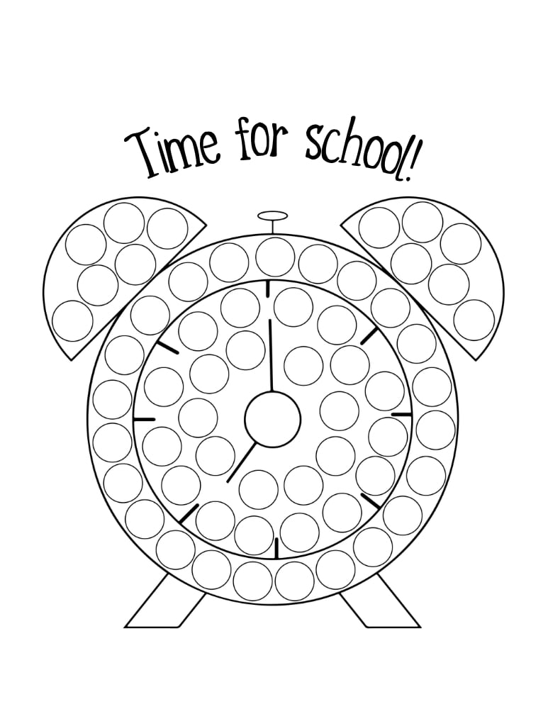 alarm clock school dot marker printable, daily routine theme do-a-dot, morning time learning activity, PDF, instant download