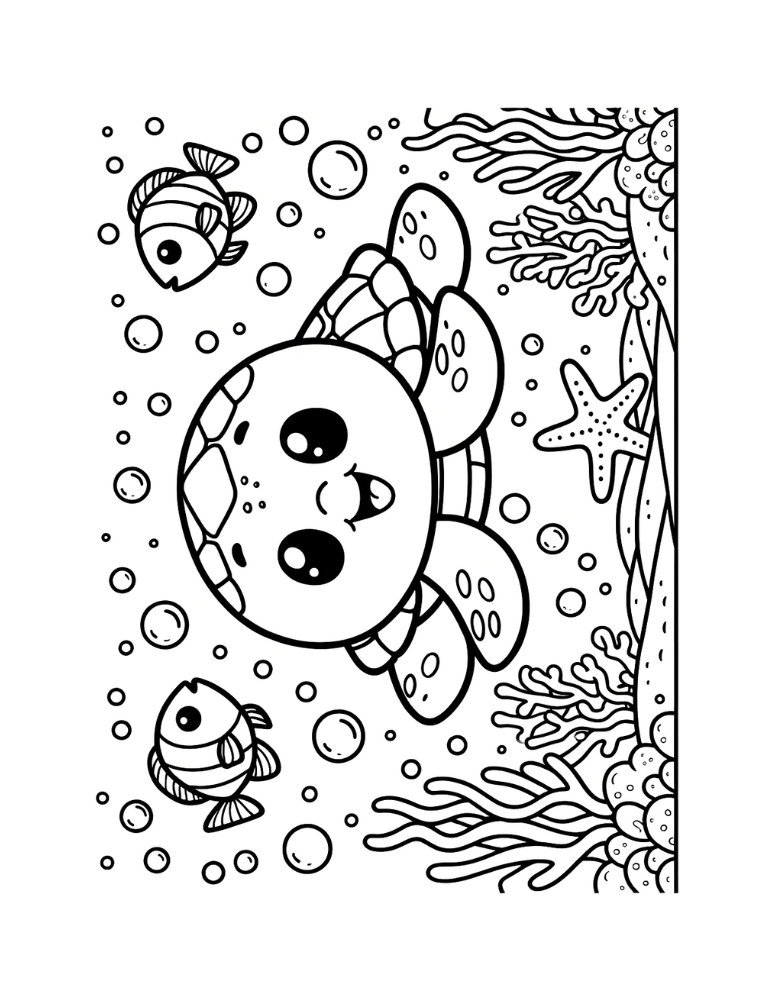 sea turtle coloring page, PDF, instant download, kids