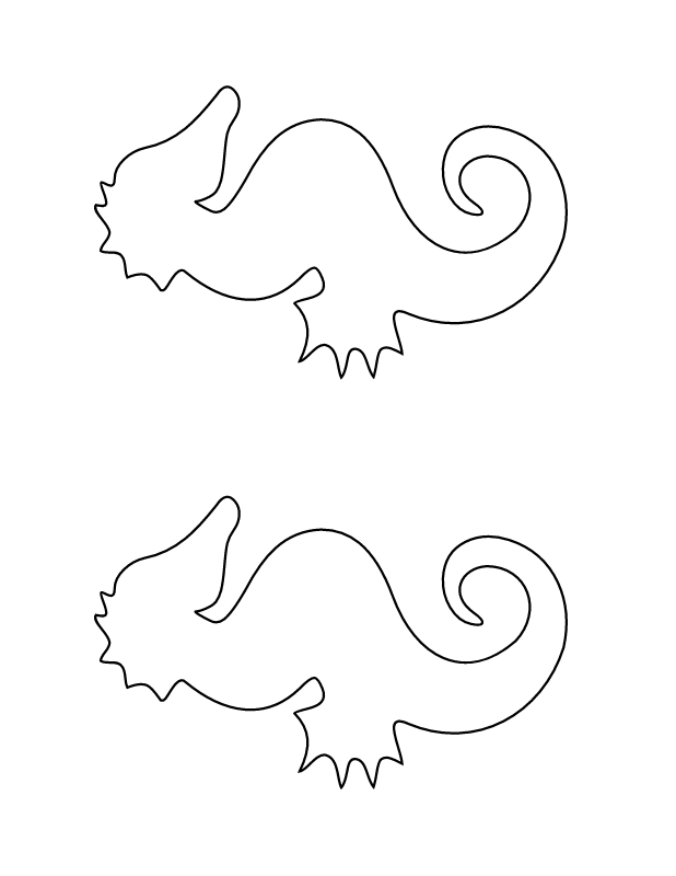 printable seahorse template for crafts and activities, 2 per page