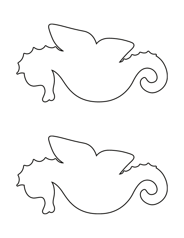 printable seahorse template for crafts and activities, 2 medium seahorses per page