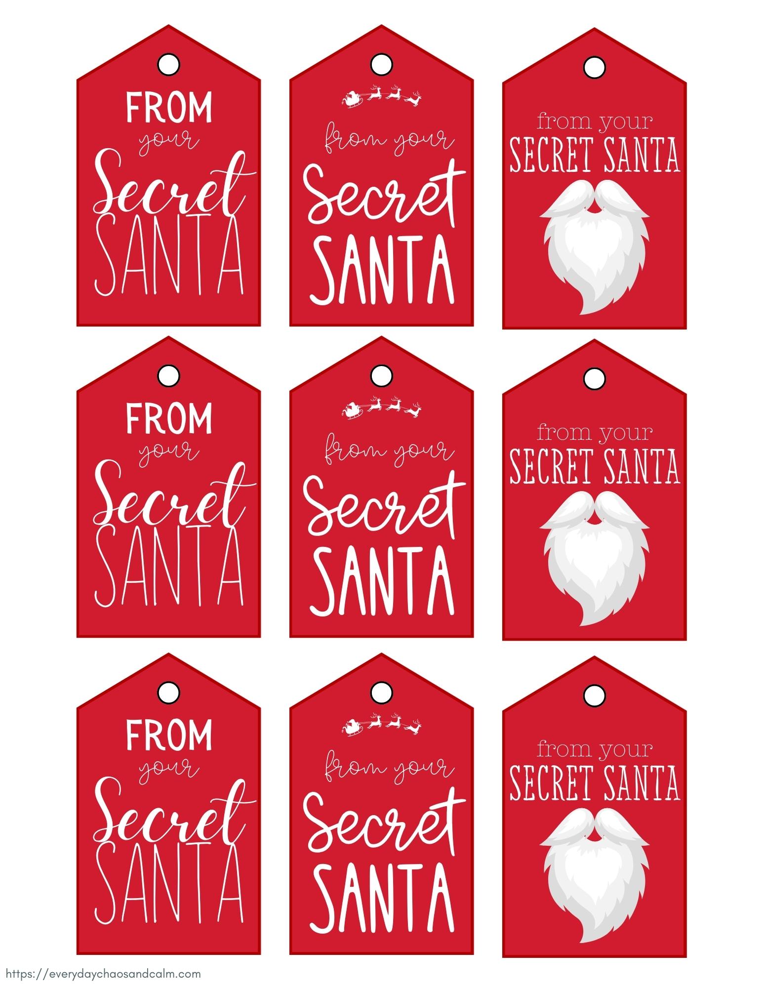 printable secret santa gift tags, PDF, instant download