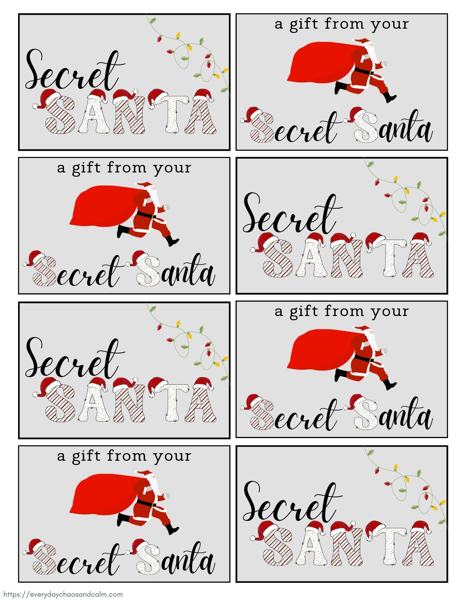 printable secret santa gift tags, PDF, instant download