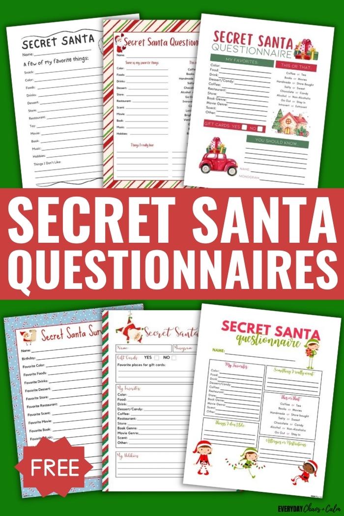secret santa questionnaires with example pages