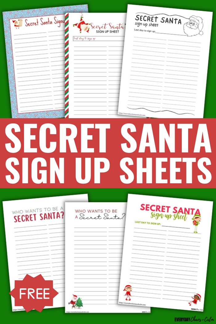 secret santa sign up sheets with example pages