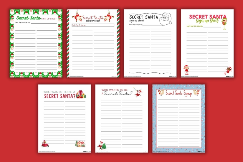 secret santa signup sheets example pages