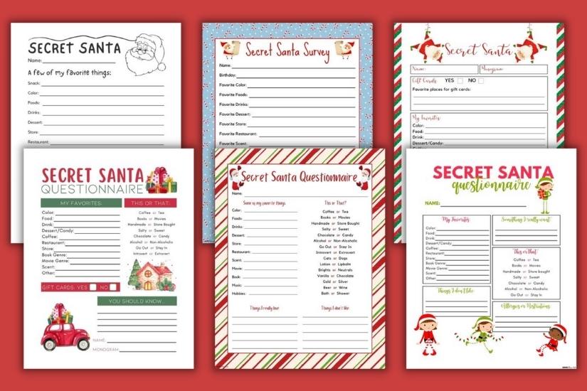printable secret santa questions with example pages