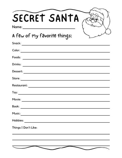 Printable secret Santa questionnaire free printable secret Santa survey, print, download