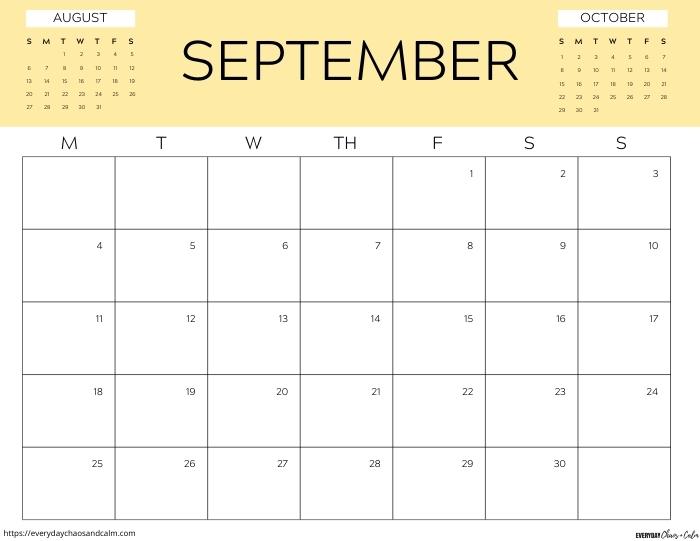 printable September 2023 calendar- monday start