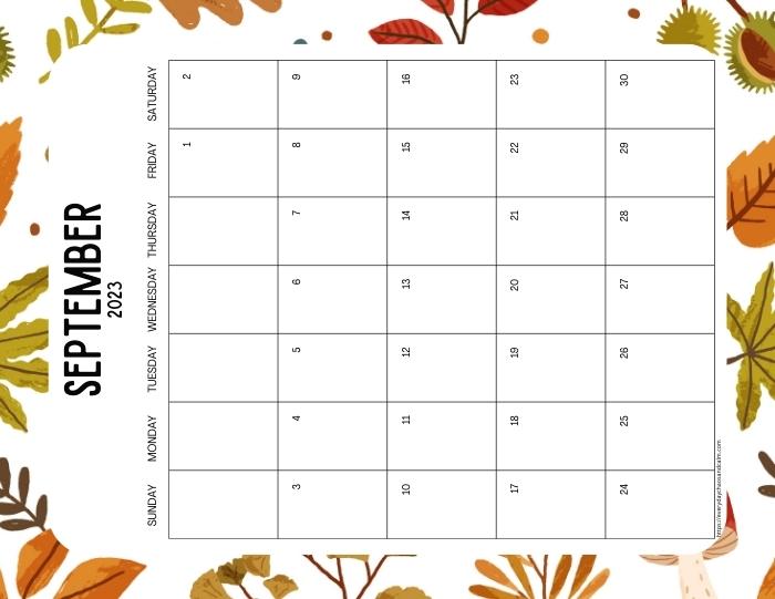 vertical printable September 2023 calendar- sunday start