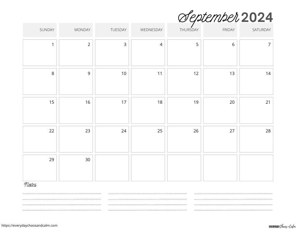 printable September 2024 calendar- sunday start