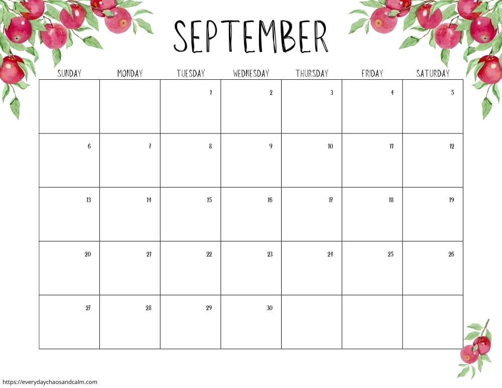 printable September 2026 calendar- sunday start