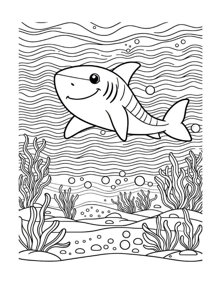 shark coloring page, PDF, instant download, kids
