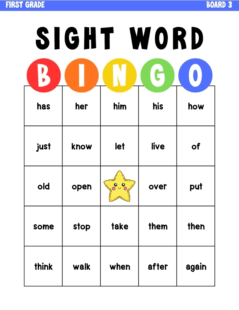 sight word bingo games, education printable, PDF, instant download, kids