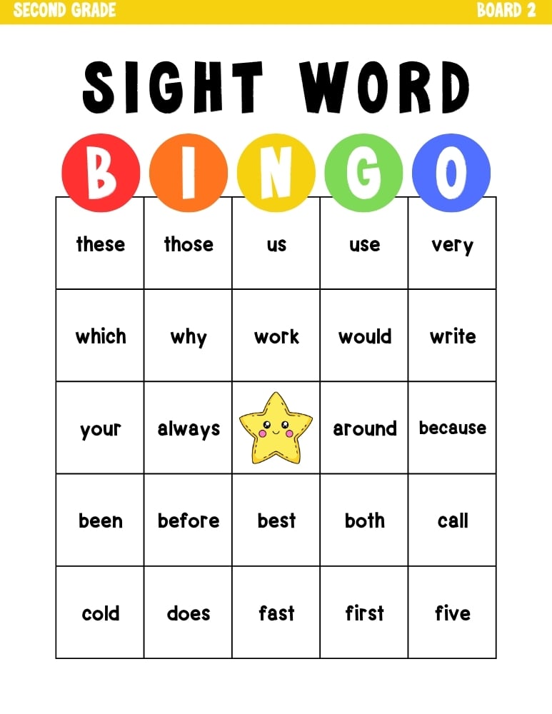 sight word bingo games, education printable, PDF, instant download, kids