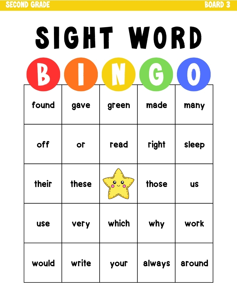 sight word bingo games, education printable, PDF, instant download, kids