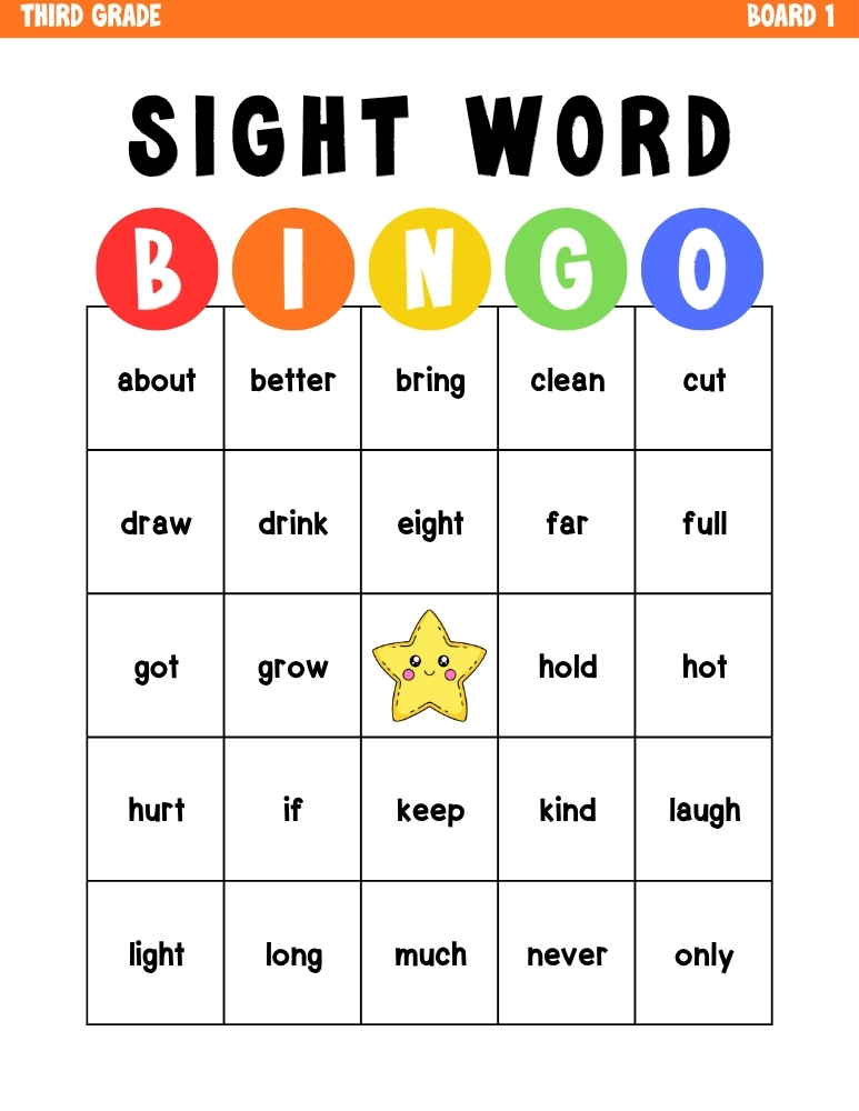 sight word bingo games, education printable, PDF, instant download, kids