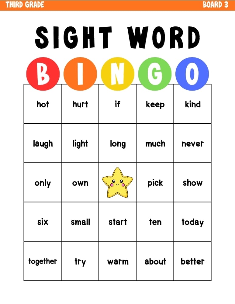 sight word bingo games, education printable, PDF, instant download, kids