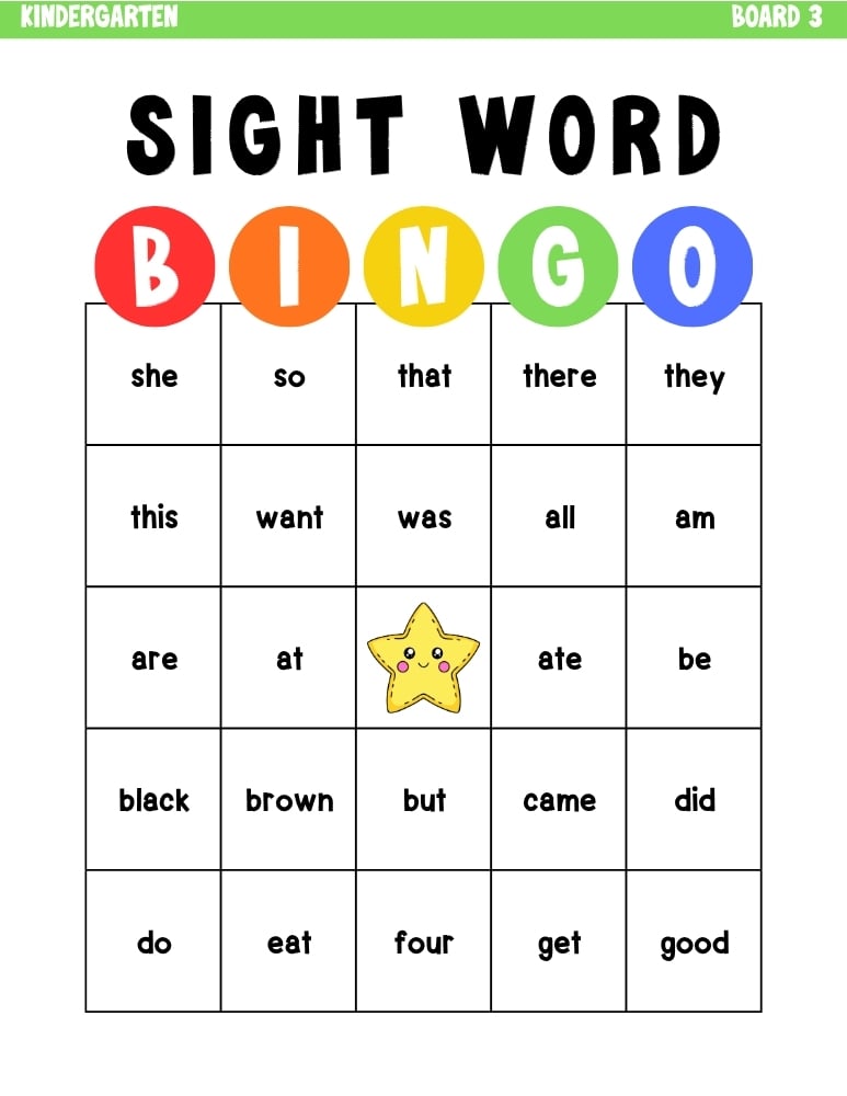 sight word bingo games, education printable, PDF, instant download, kids