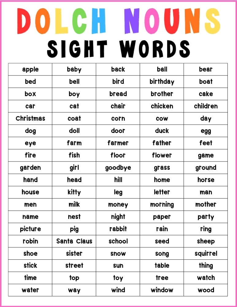 dolch sight word lists, reading, education printable, PDF, instant download, kids