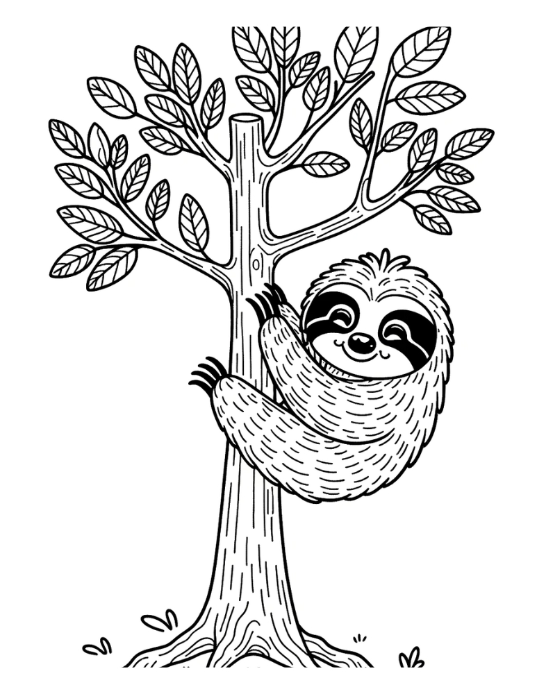 sloth coloring page, PDF, instant download, kids