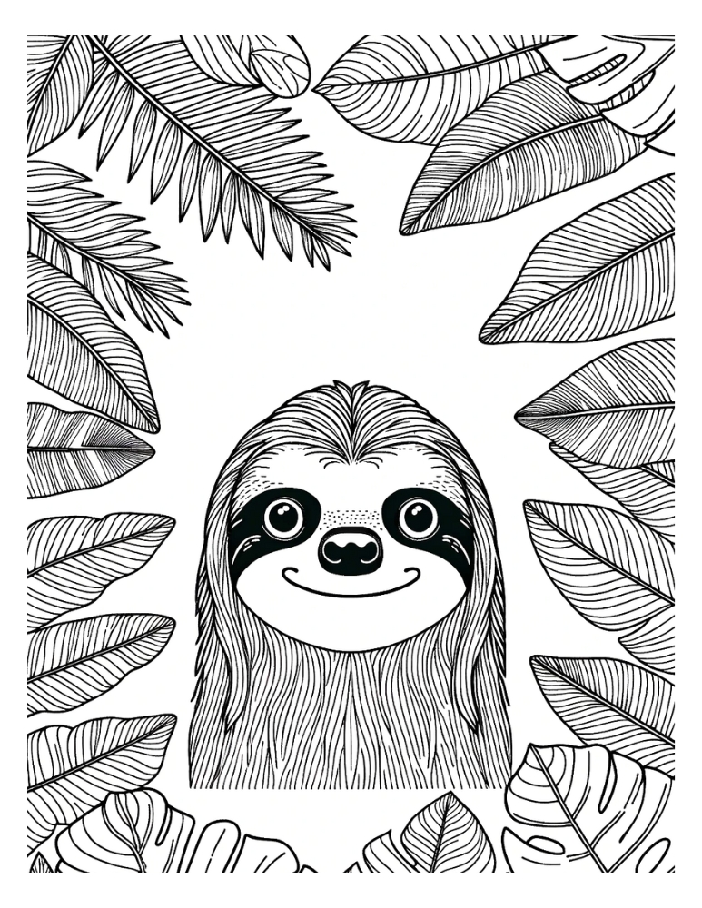 sloth coloring page, PDF, instant download, kids