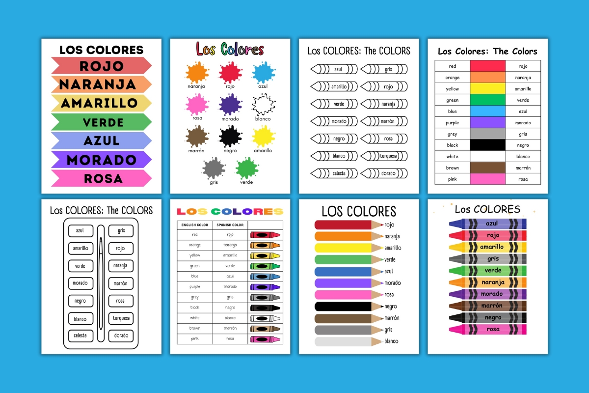spanish colors charts example pages
