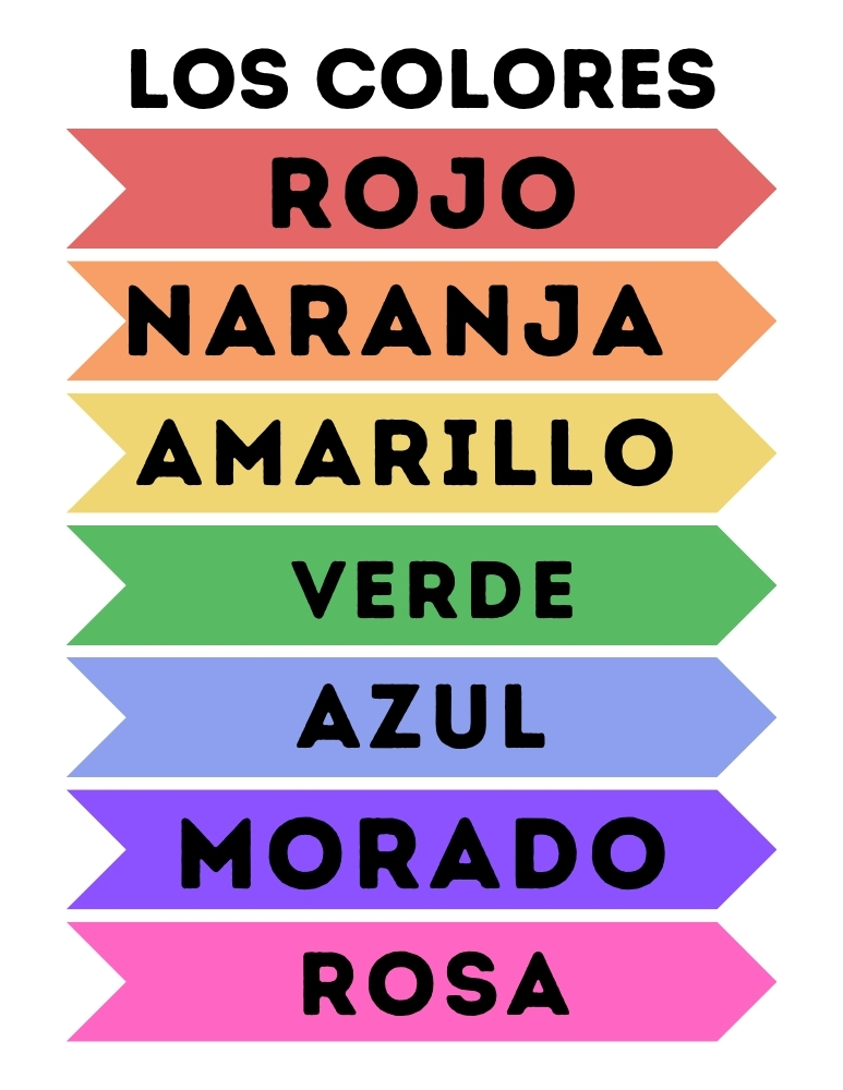 Spanish colors chart, education printable, PDF, instant download, kids