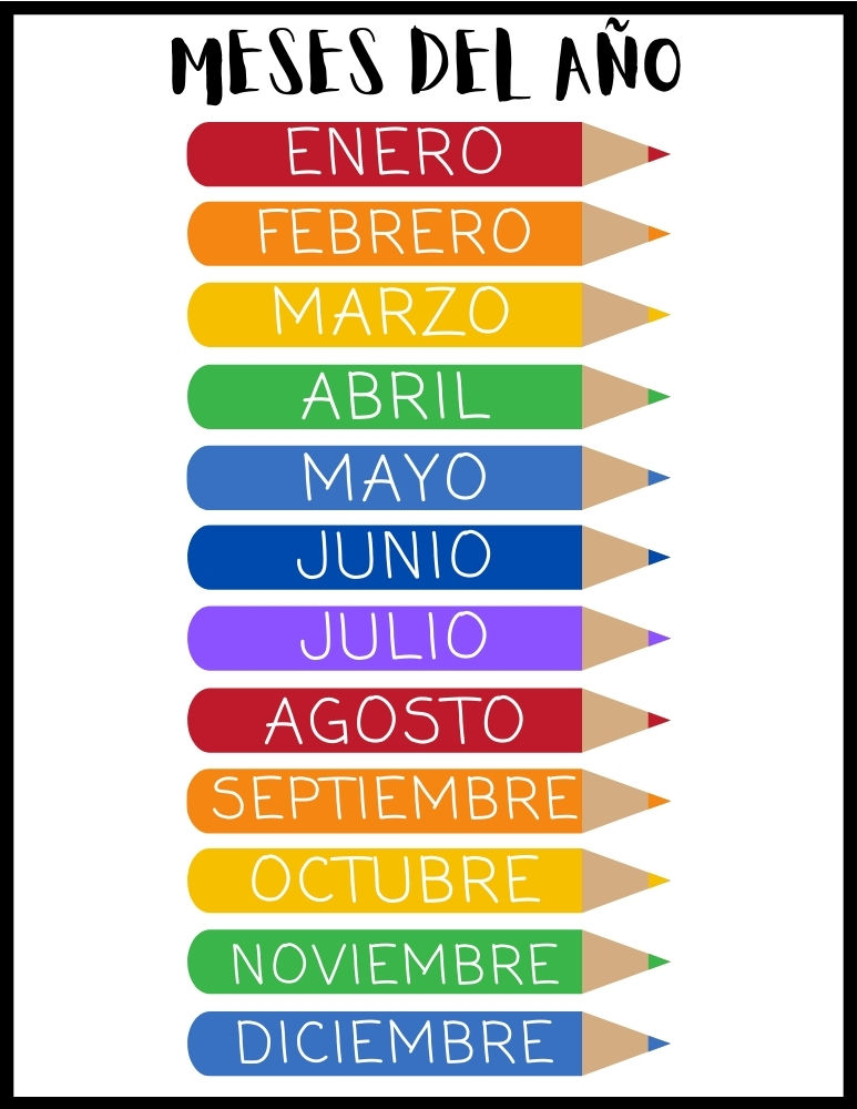 Spanish months of the year chart, PDF, instant download, preschool, PreK, kindergarten learning tool