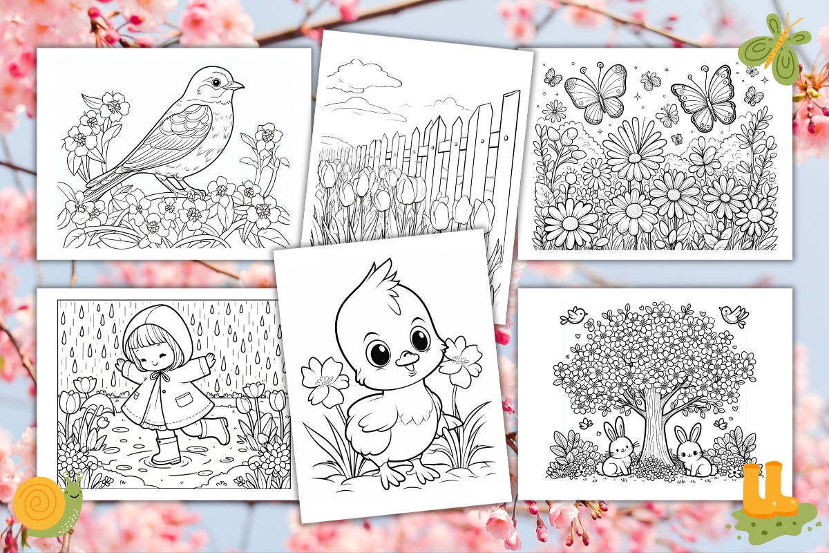 spring coloring page example pages
