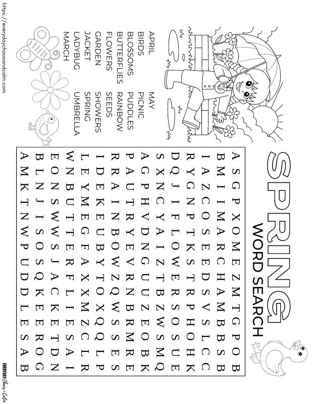 easy spring word search coloring page