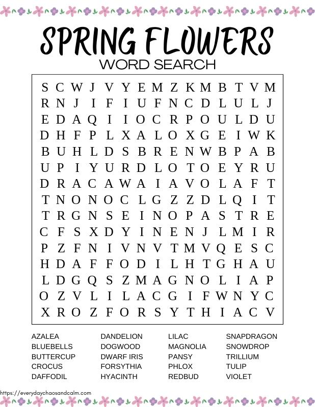 spring word search flowers edition