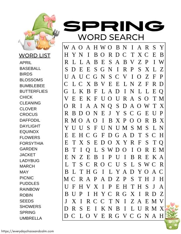 Free Printable Spring Word Searches