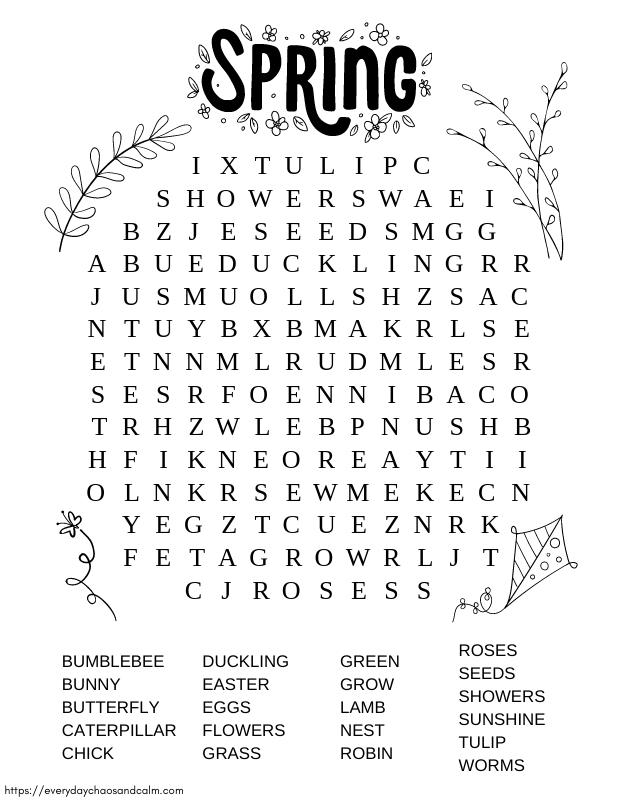 spring word search in cirlce shape