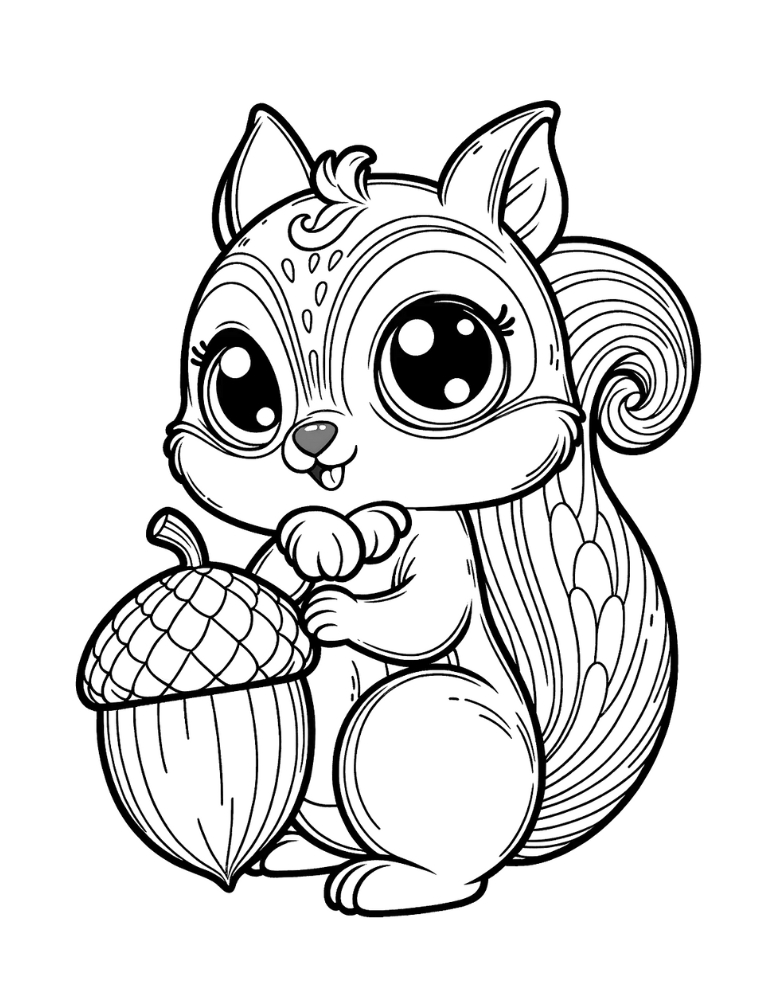 squirrel coloring page, PDF, instant download, kids