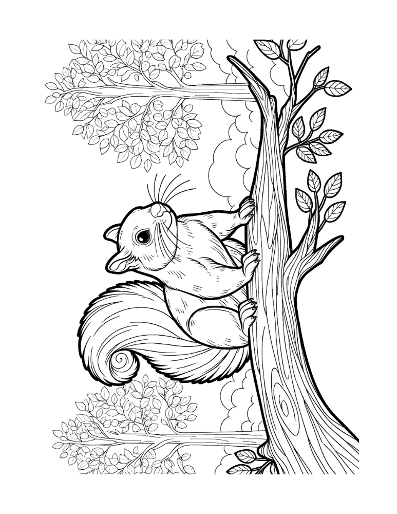 squirrel coloring page, PDF, instant download, kids
