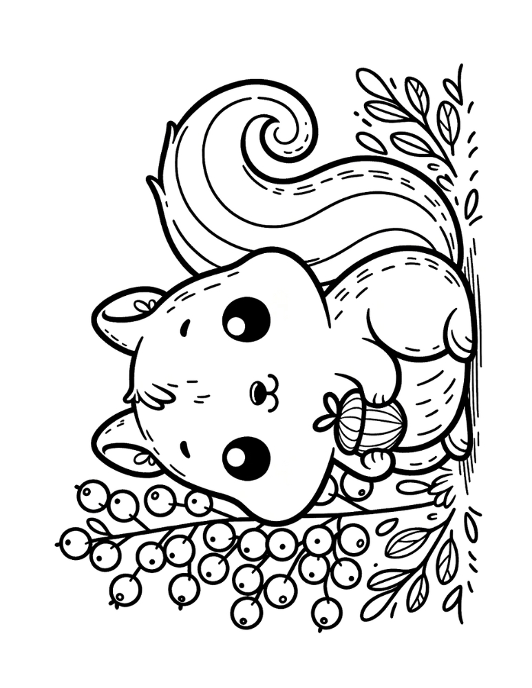 Squirrel Coloring Page Kids