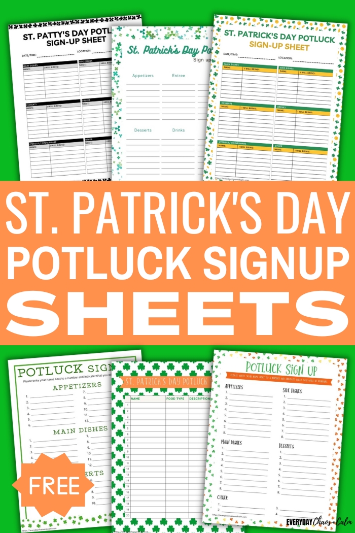 st. patrick's day potluck sign up sheets