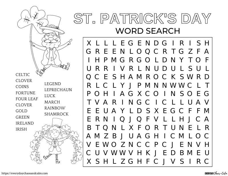 st patrick's day word search and coloring page