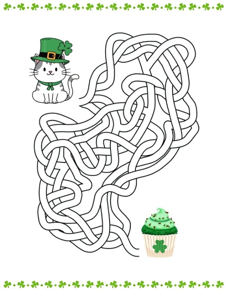 simple St. Patrick's Day maze for toddlers, easy holiday printable puzzle, pre-K activity, PDF, instant download