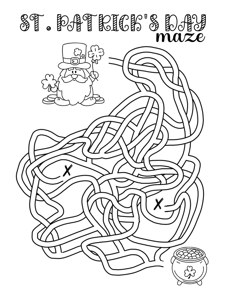 St. Patrick's Day maze puzzle sheet, fun holiday printable for kids, homeschool resource, PDF, instant download