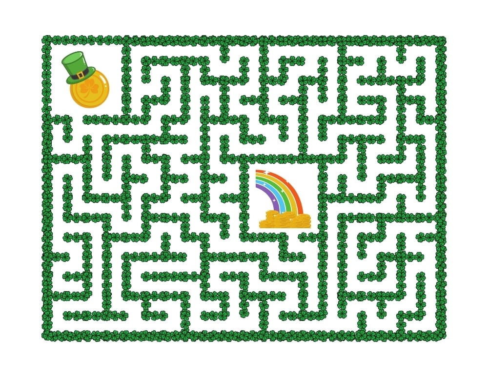 St. Patrick's Day maze worksheet, printable fine motor skills activity, March puzzle, PDF, instant download