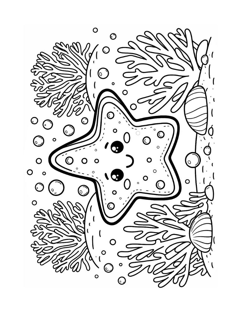 starfish coloring page, PDF, instant download, kids