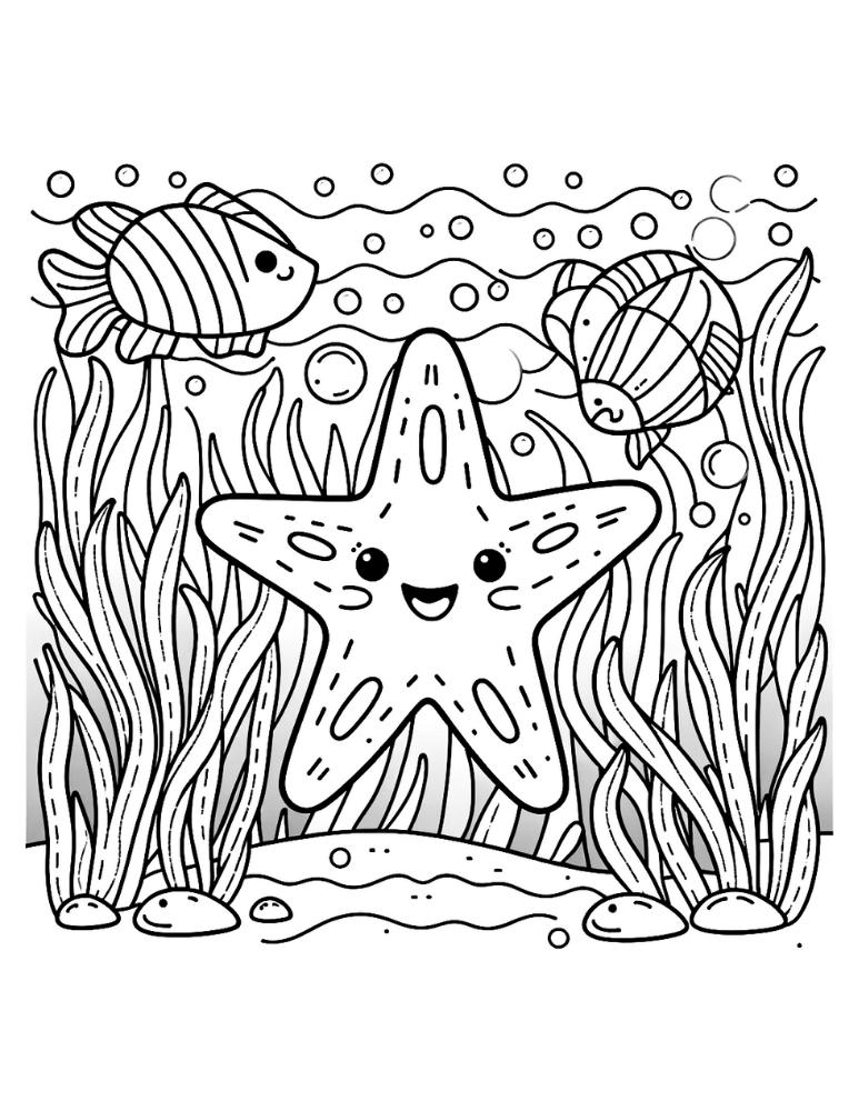 starfish coloring page, PDF, instant download, kids