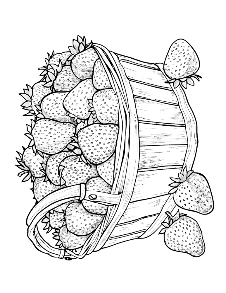 strawberry coloring page, PDF, instant download, kids