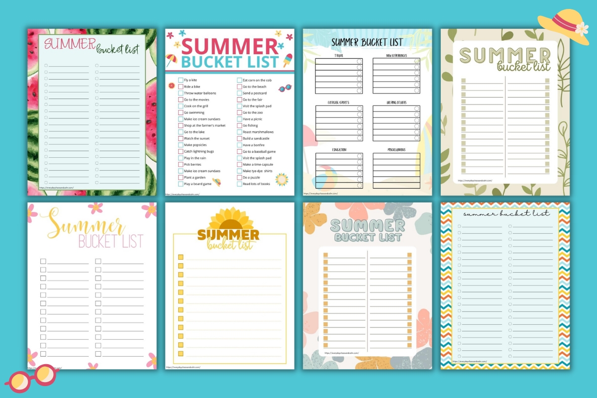 summer bucket list example pages