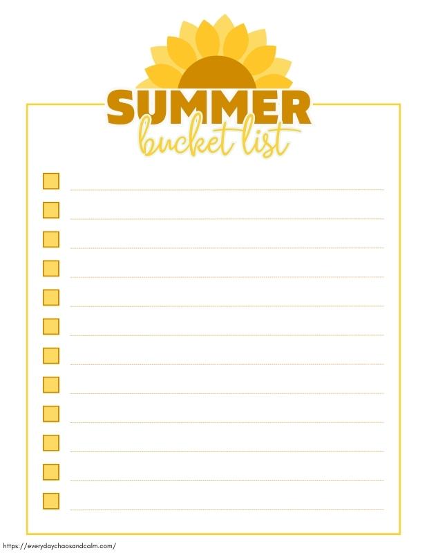 printable summer bucket lists, PDF, instant download