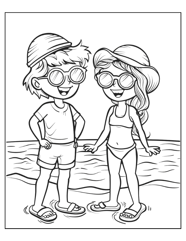summer coloring page, PDF, instant download, kids