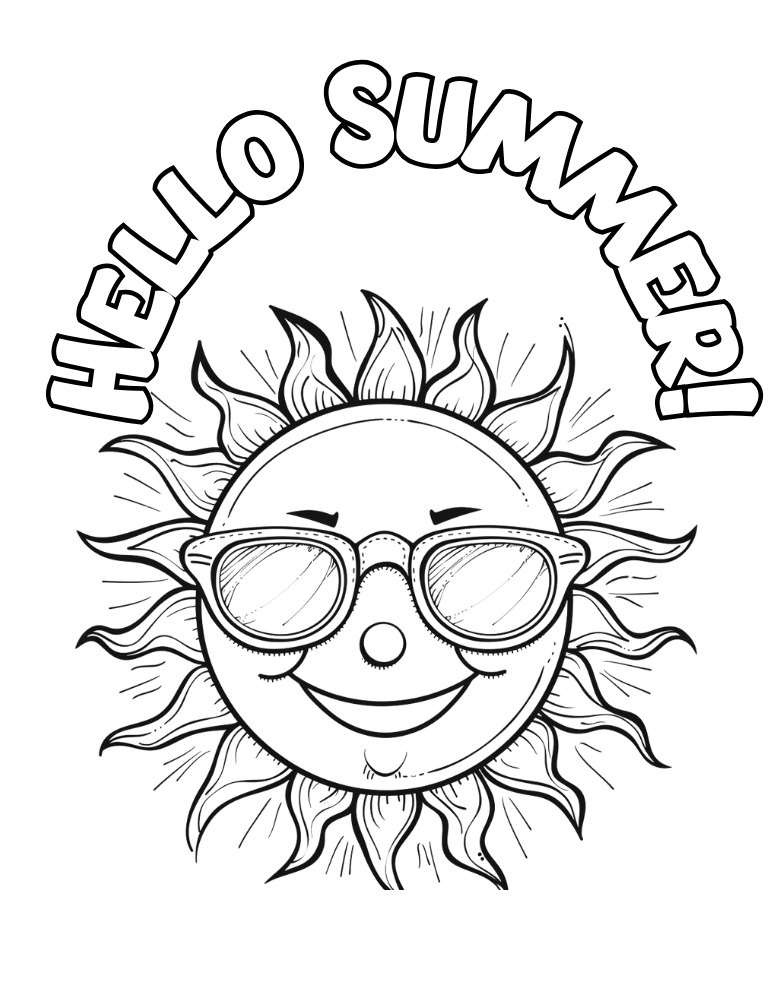 summer coloring page, PDF, instant download, kids